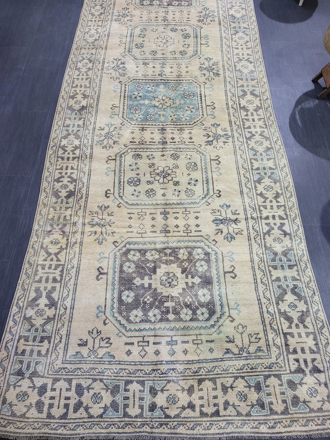 Beige Turkish Runner Rug 4' 6" x 11' 11" Hand-Knotted detail