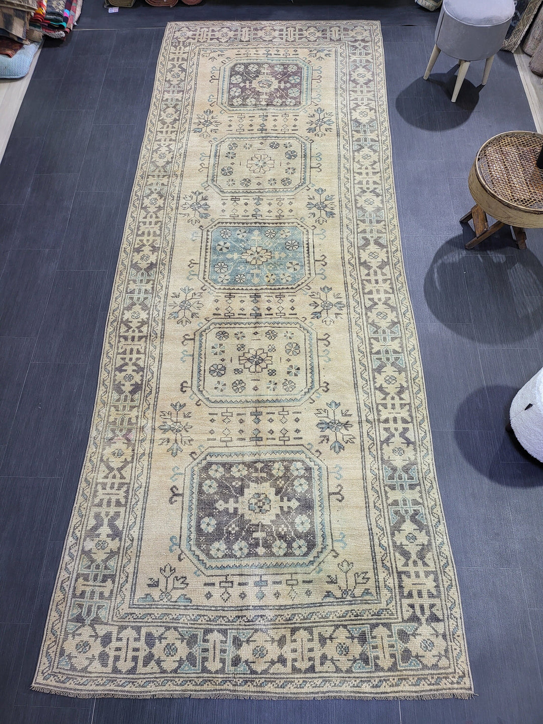 Beige Turkish Runner Rug 4' 6" x 11' 11" Hand-Knotted view