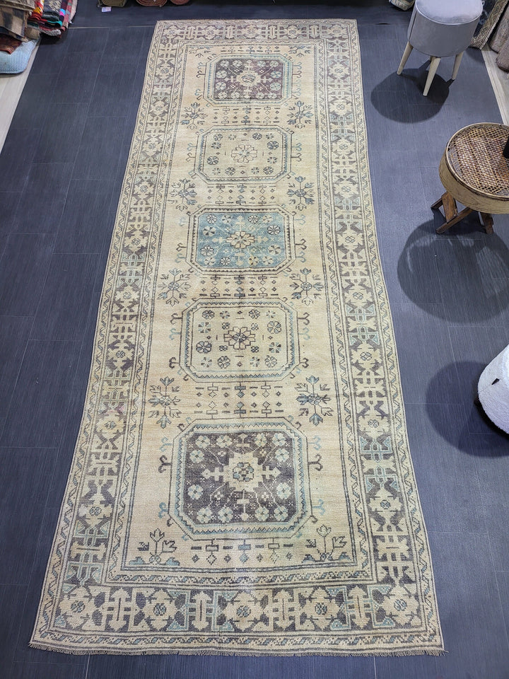 Beige Turkish Runner Rug 4' 6" x 11' 11" Hand-Knotted view