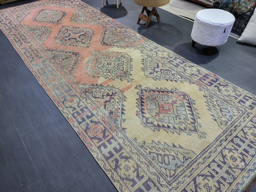 Turkish Runner Rug 4' 4" x 11' 10" Hand-Knotted