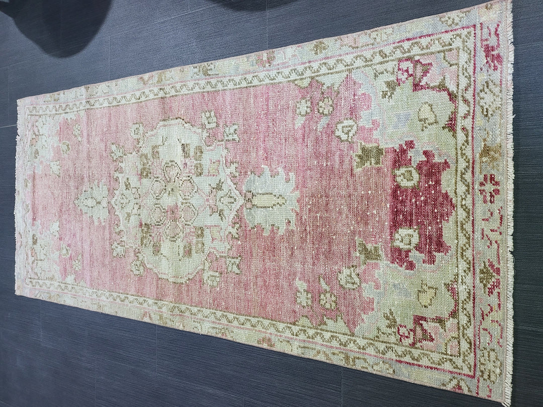 Beige Turkish Runner Rug 2' 1" x 4' 8" Hand-Knotted close-up