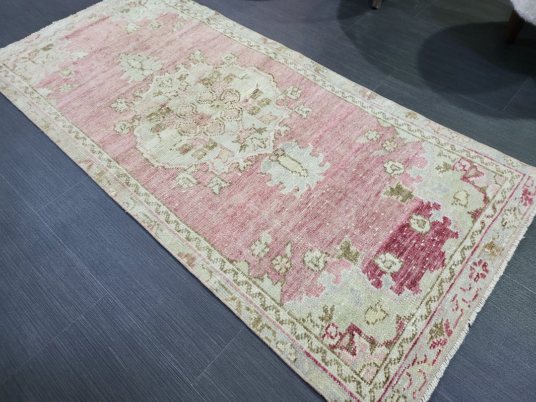 Beige Turkish Runner Rug 2' 1" x 4' 8" Hand-Knotted