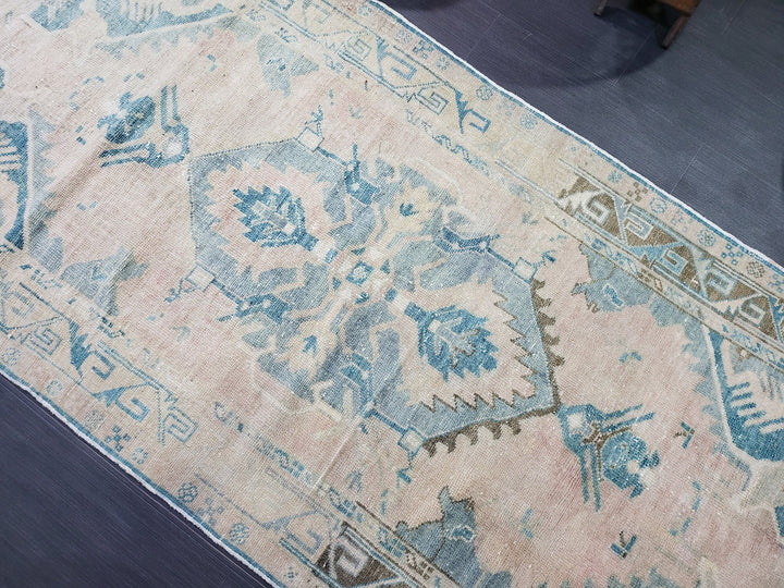 Beige Turkish Runner Rug 3' 4" x 7' 2" Hand-Knotted detail