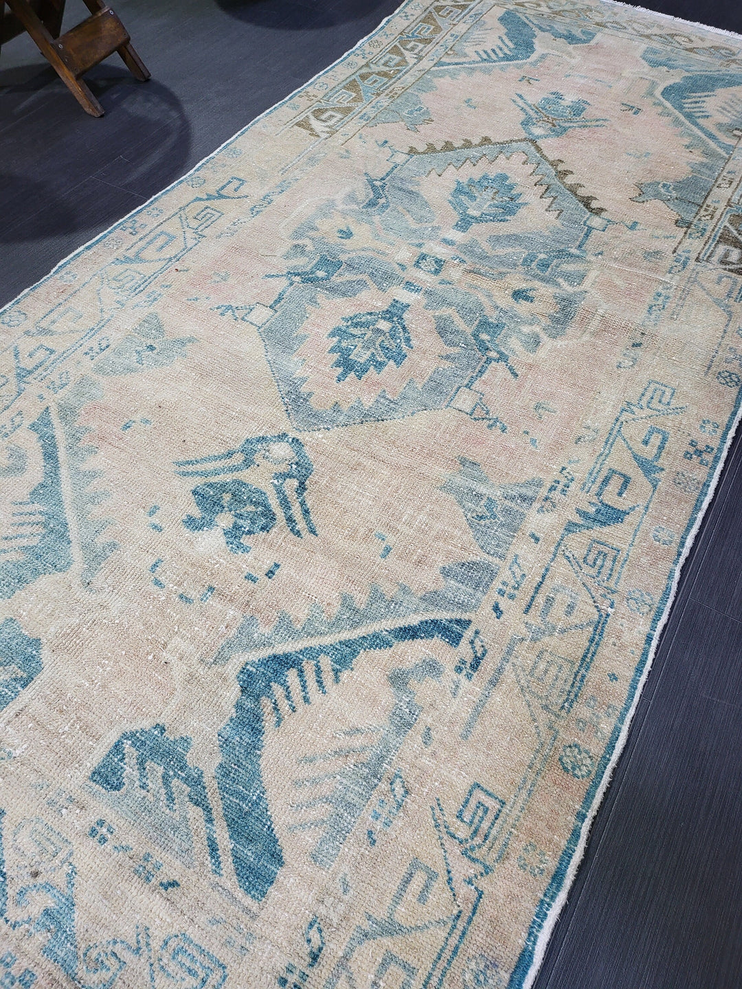 Beige Turkish Runner Rug 3' 4" x 7' 2" Hand-Knotted reverse