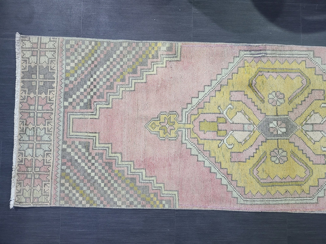 Beige Turkish Runner Rug 2' 6" x 10' 2" Hand-Knotted close-up