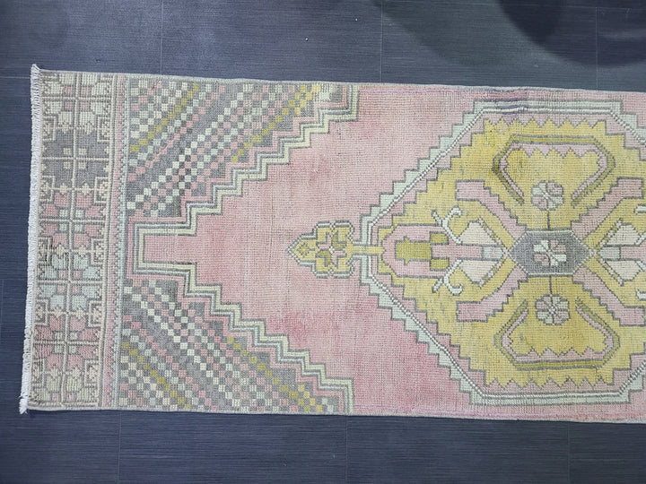 Beige Turkish Runner Rug 2' 6" x 10' 2" Hand-Knotted close-up