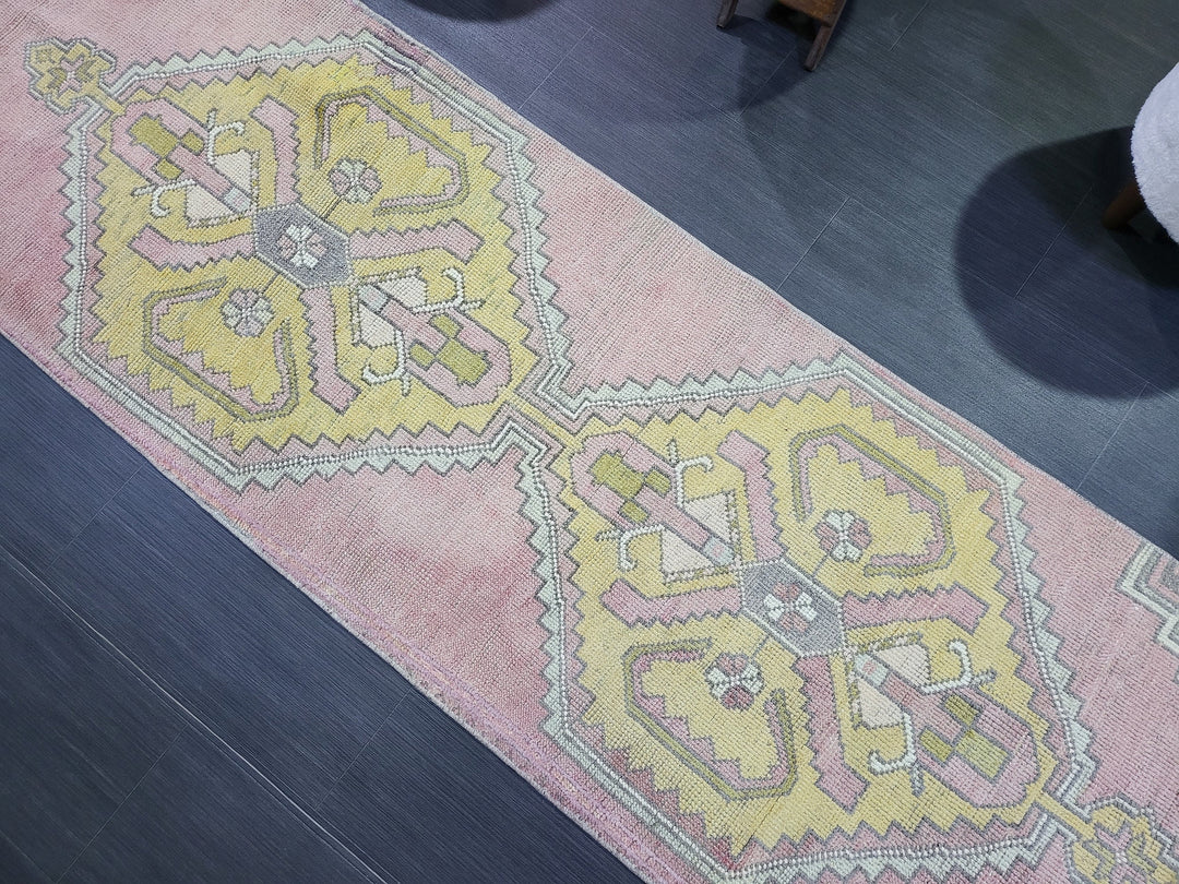 Beige Turkish Runner Rug 2' 6" x 10' 2" Hand-Knotted pattern