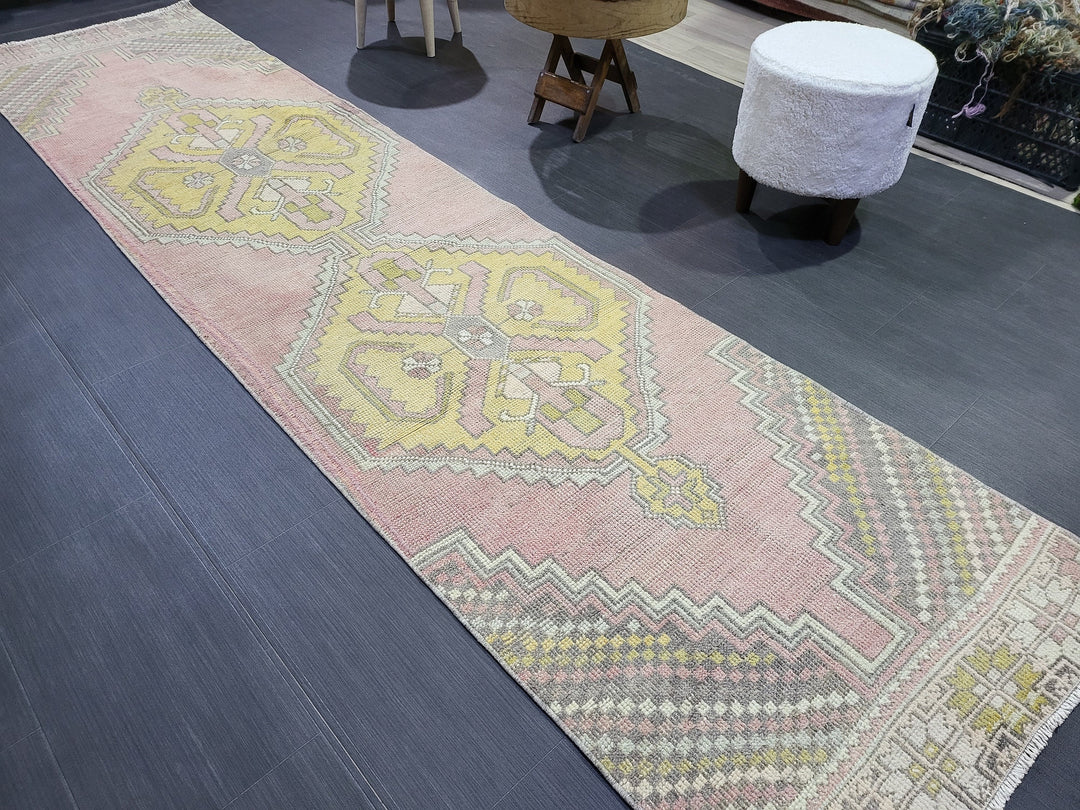 Beige Turkish Runner Rug 2' 6" x 10' 2" Hand-Knotted