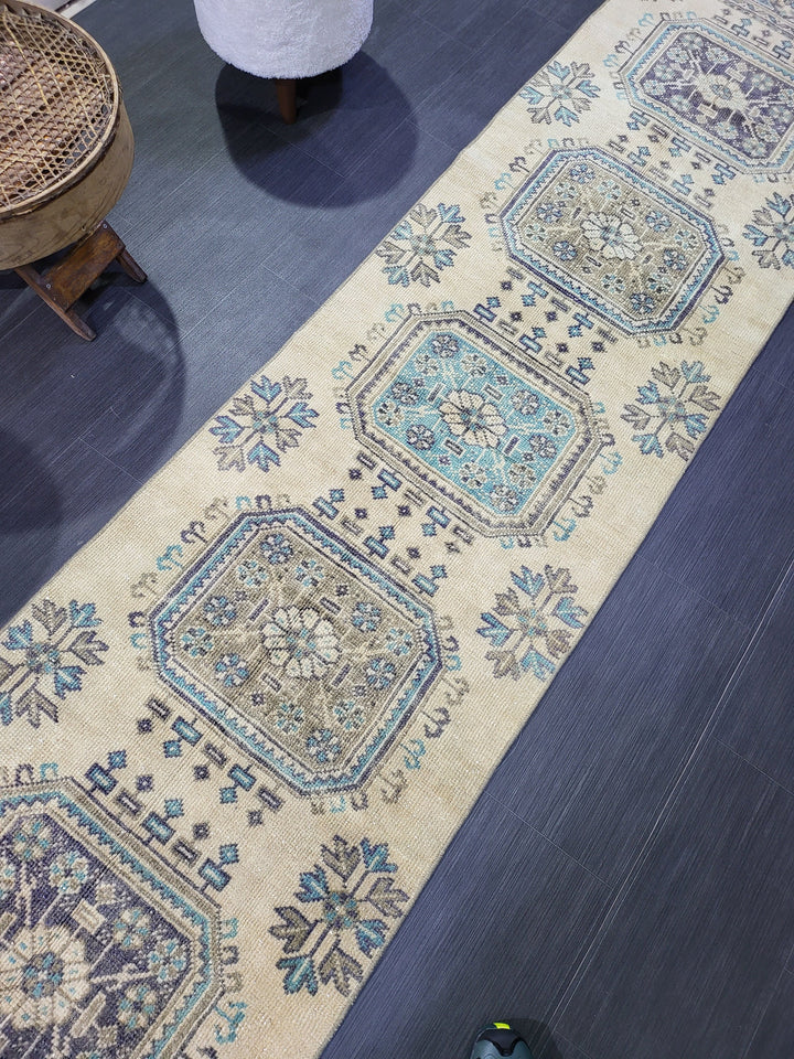 Beige Turkish Runner Rug 2' 6" x 11' 2" Hand-Knotted field