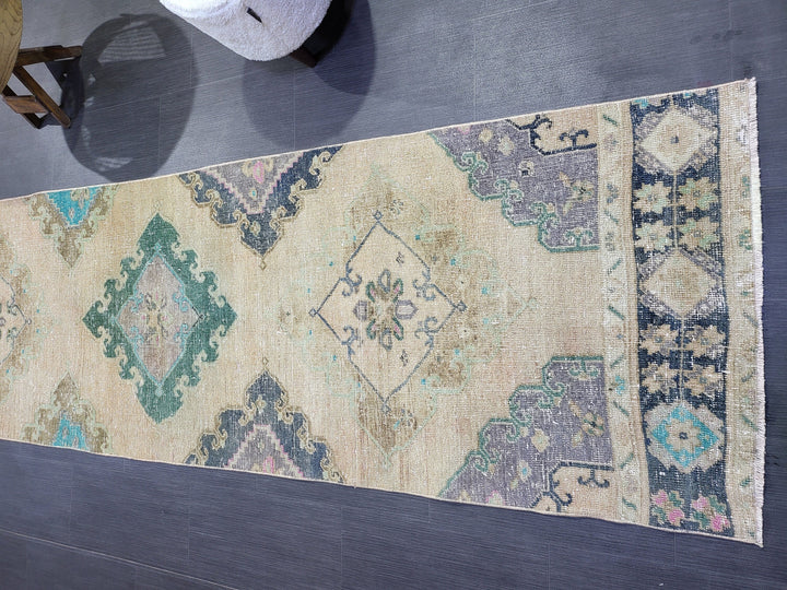Turkish Runner Rug 2' 10" x 12' 7" Hand-Knotted close-up