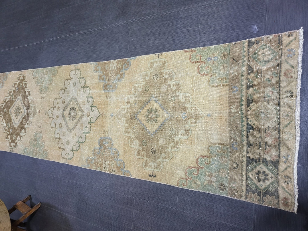 Rust Turkish Runner Rug 2' 7" x 12' 10" Hand-Knotted detail