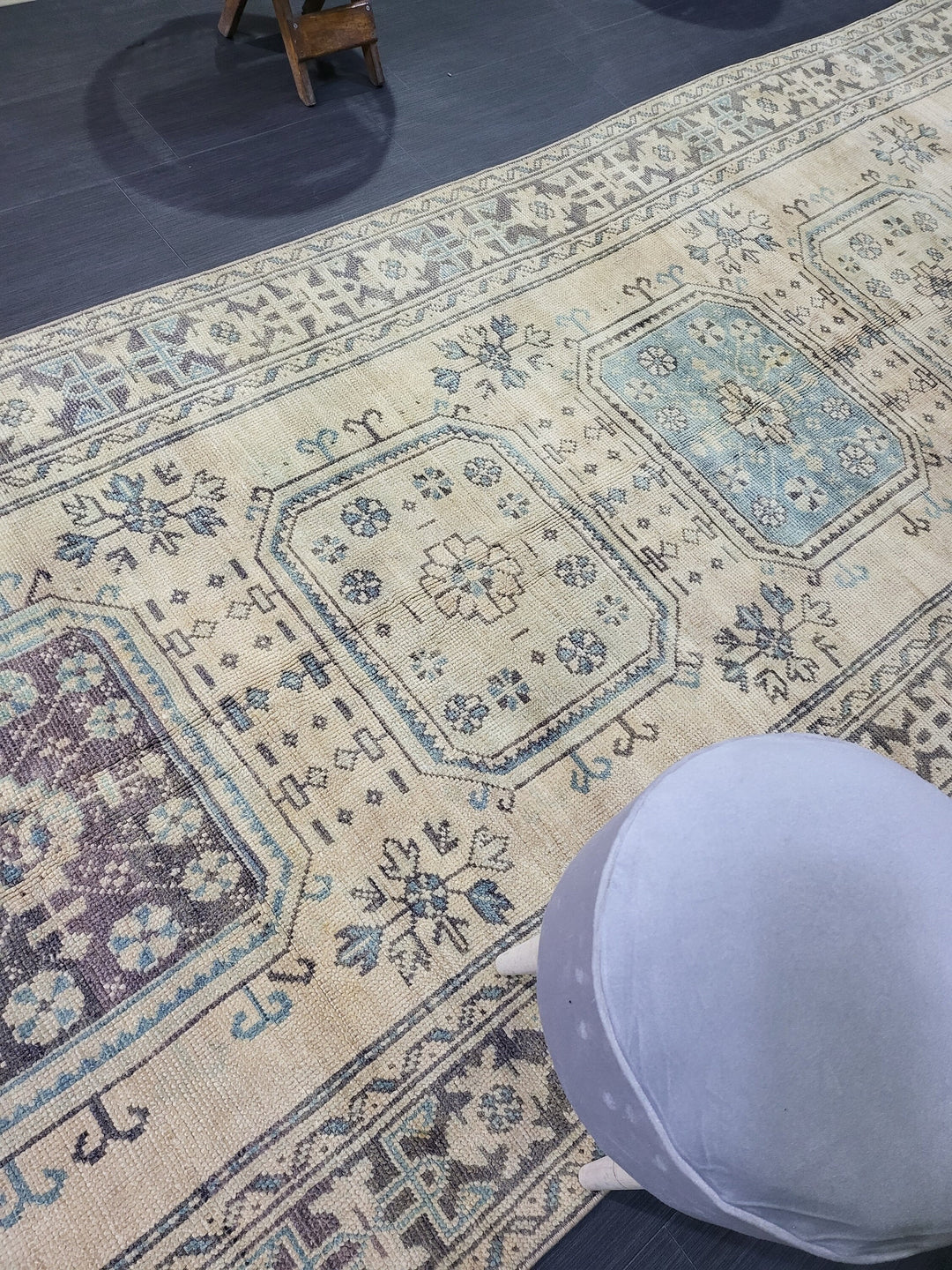 Beige Turkish Runner Rug 4' 6" x 11' 11" Hand-Knotted border