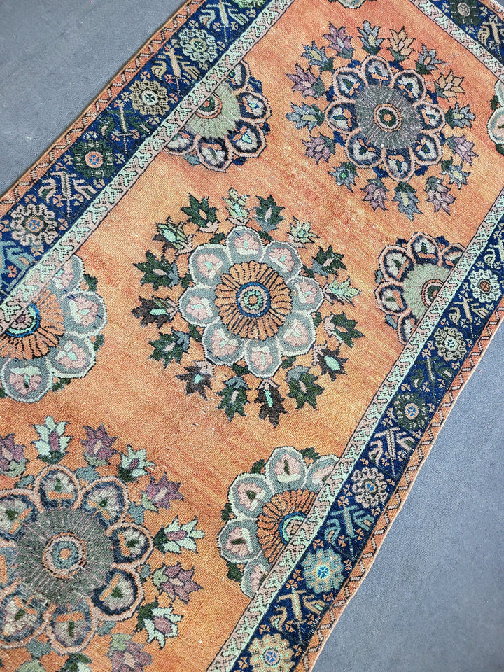 Beige Turkish Runner Rug 4' 5" x 12' 3" Hand-Knotted detail