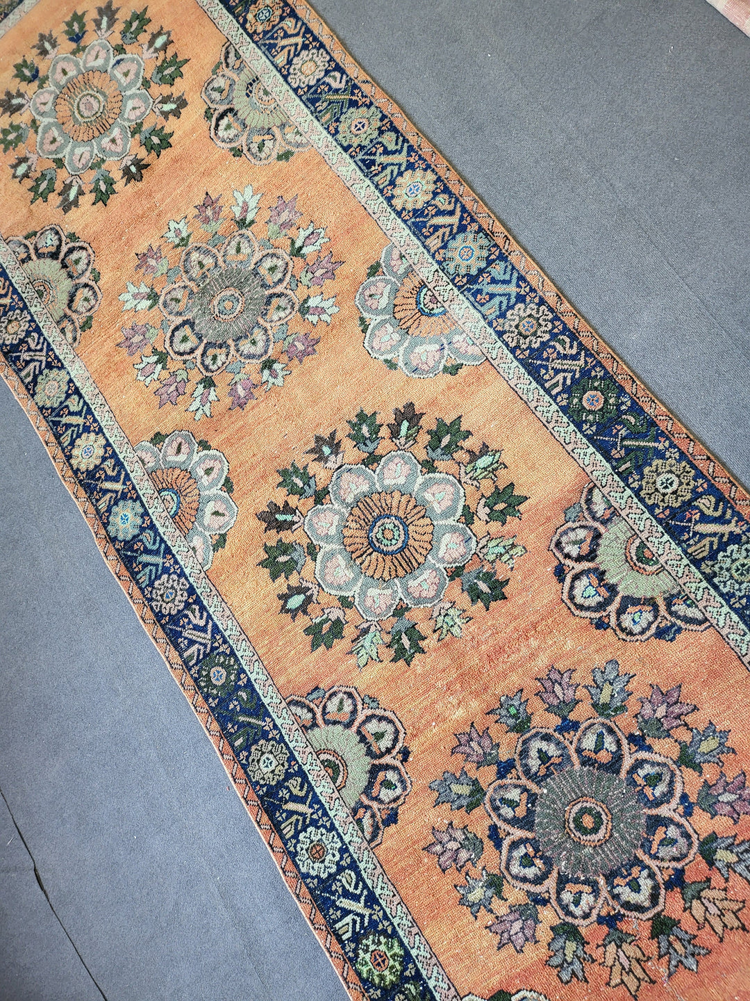 Beige Turkish Runner Rug 4' 5" x 12' 3" Hand-Knotted pattern