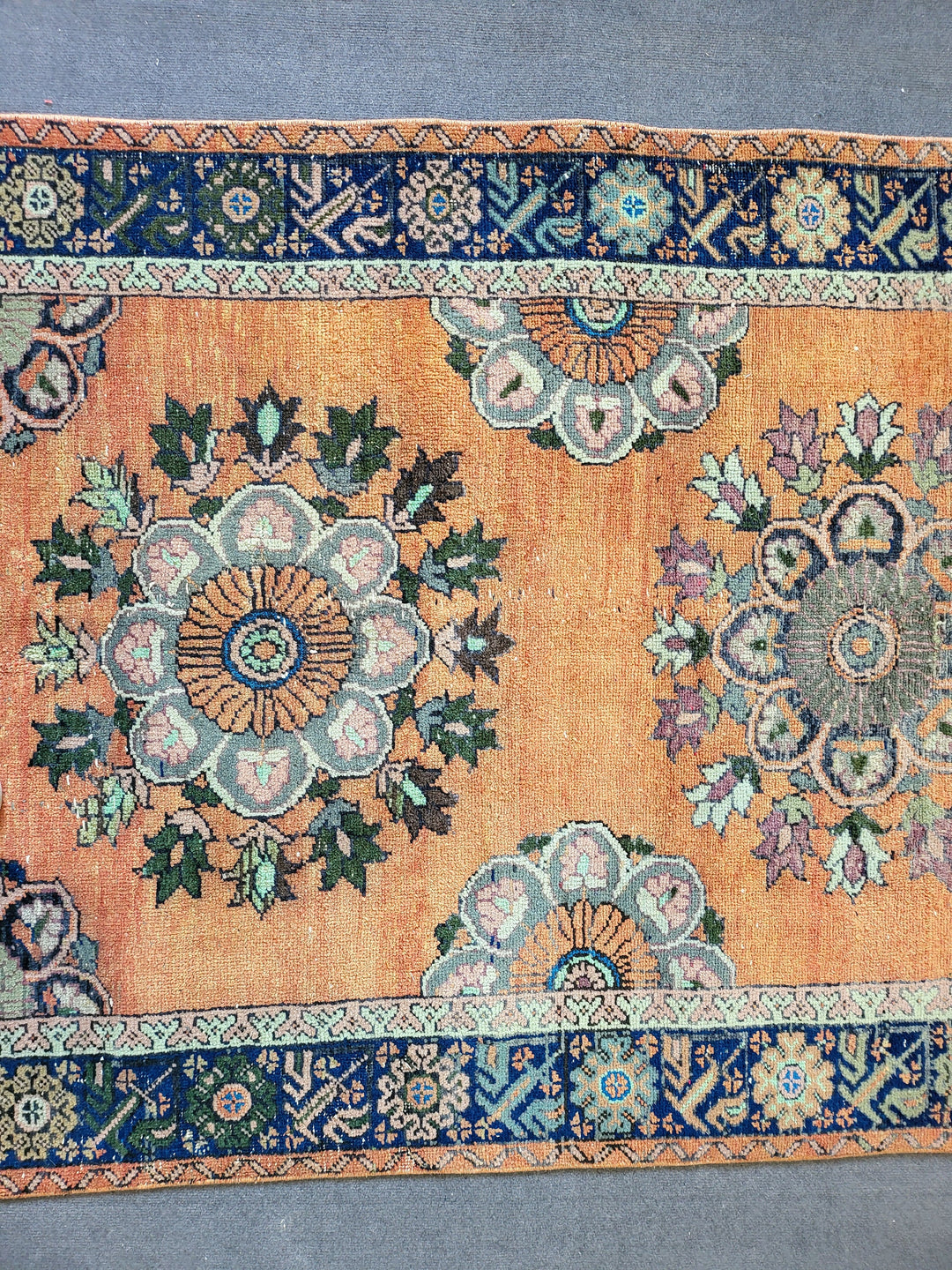 Beige Turkish Runner Rug 4' 5" x 12' 3" Hand-Knotted field