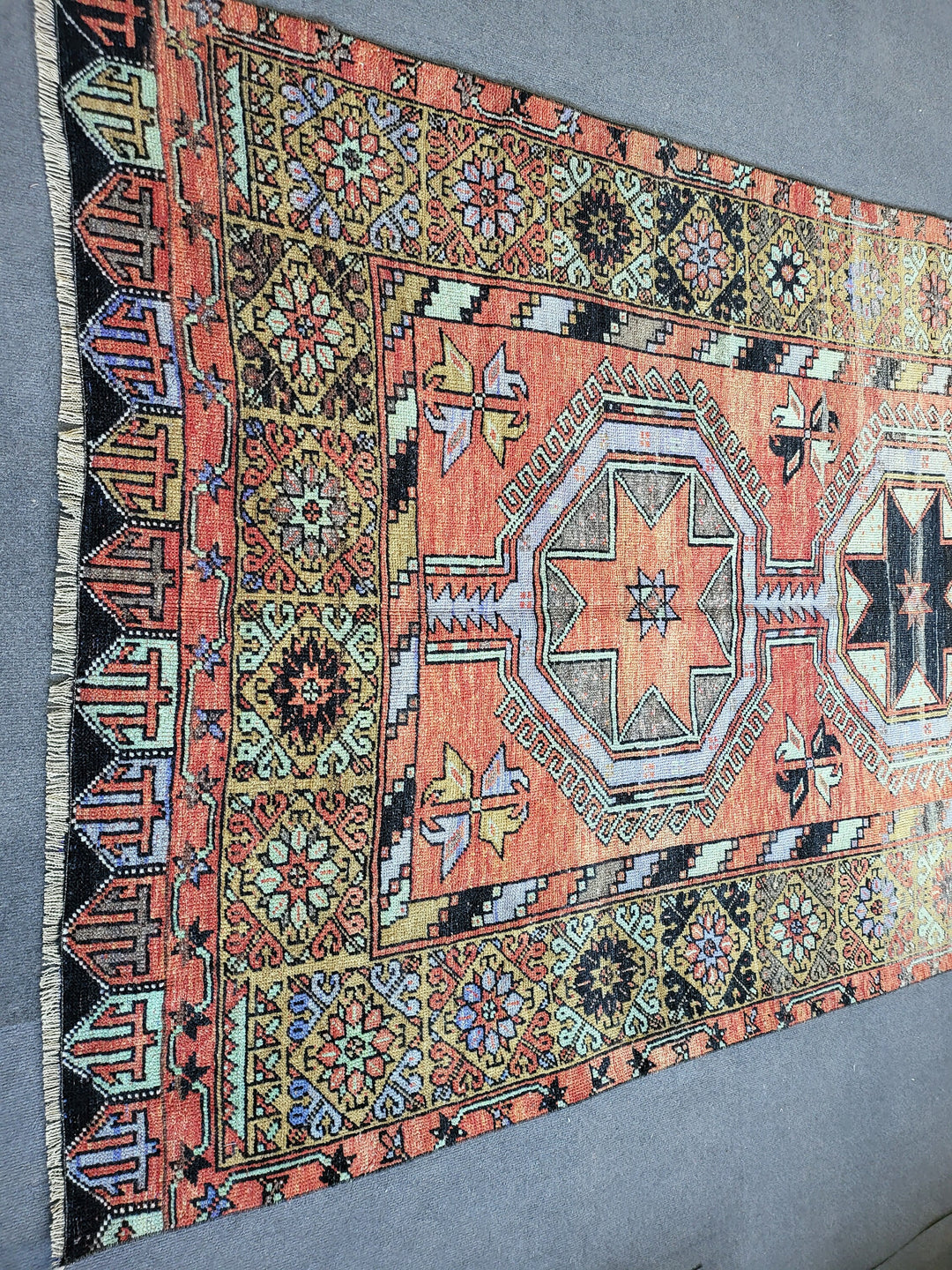 Rust Turkish Runner Rug 12' 7" x 30' 7" Hand-Knotted detail
