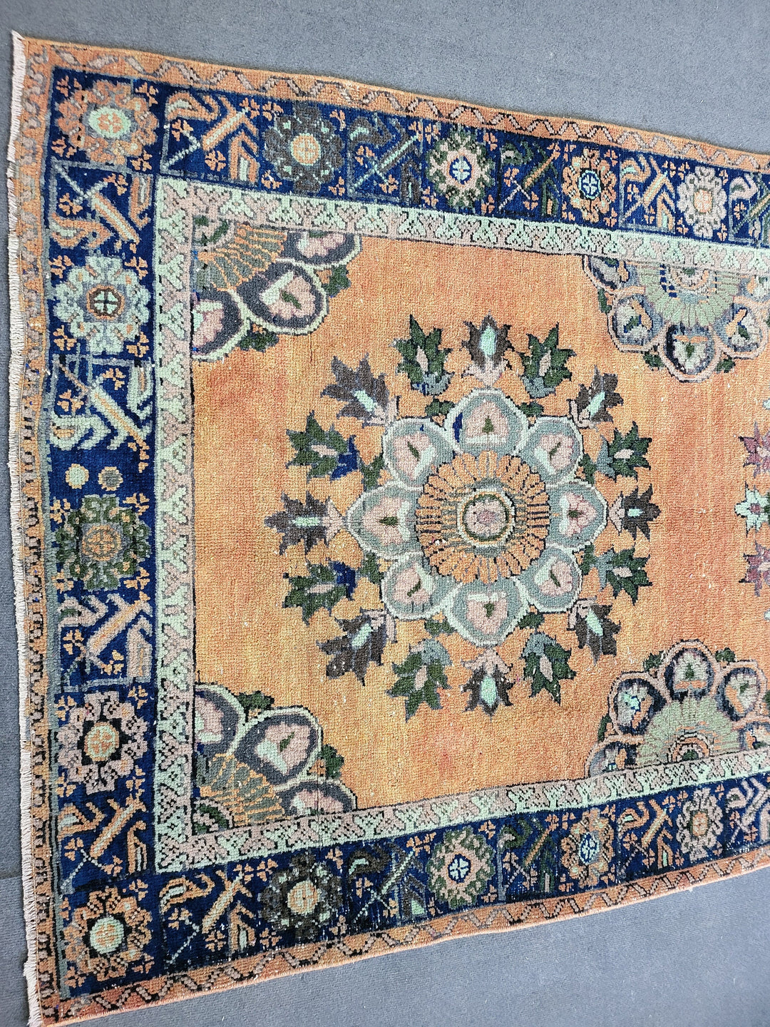 Beige Turkish Runner Rug 4' 5" x 12' 3" Hand-Knotted texture
