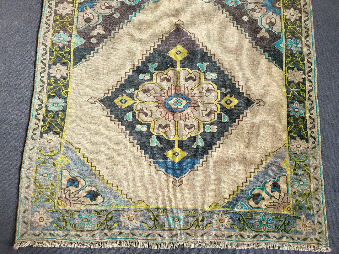 Navy Turkish Runner Rug 4' 2" x 10' 3" Hand-Knotted texture