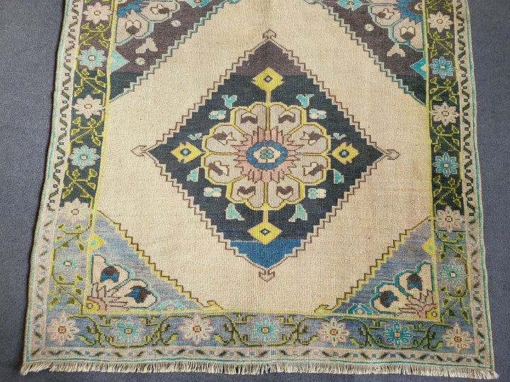 Navy Turkish Runner Rug 4' 2" x 10' 3" Hand-Knotted texture