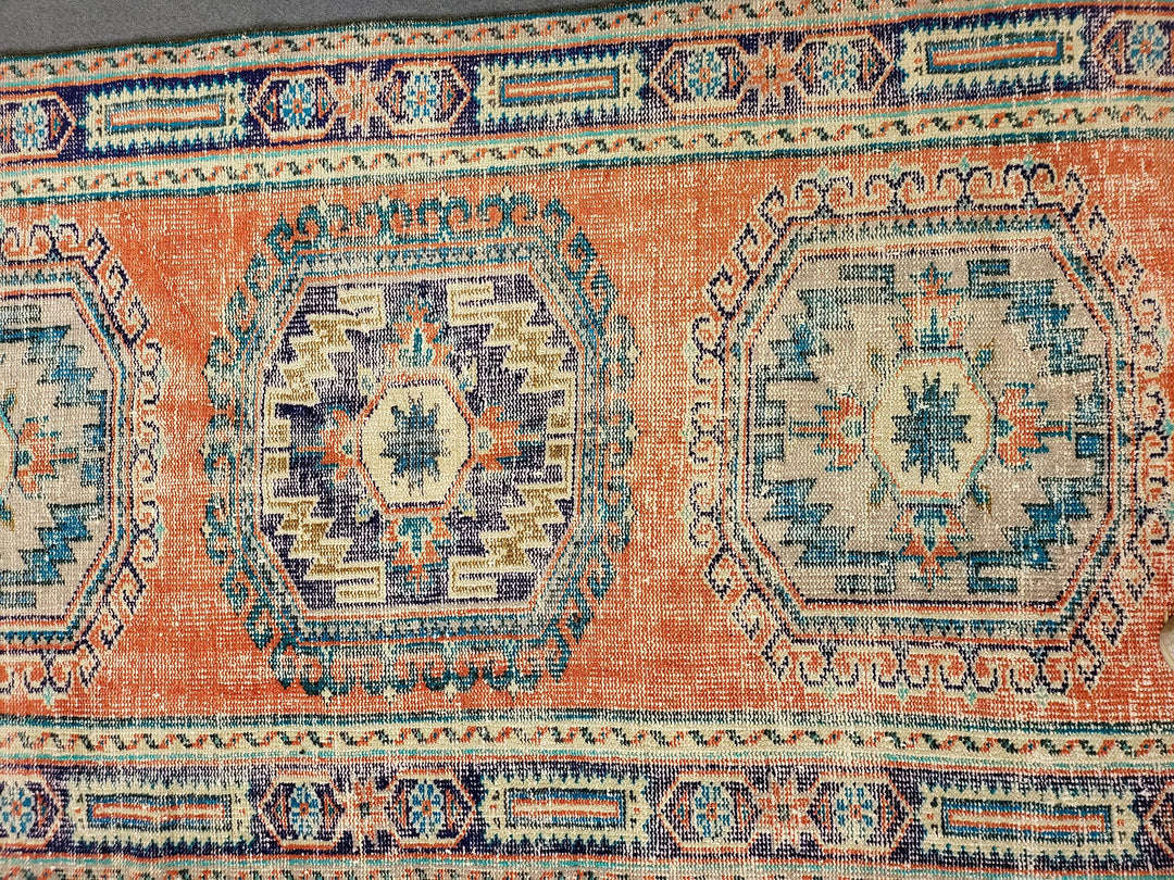 Beige Turkish Distressed Runner Rug 4' 3" x 10' 11" Hand-Knotted | No. WR47628