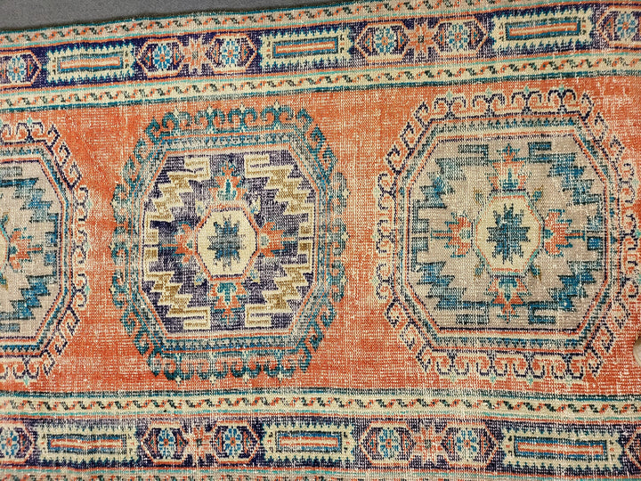 Beige Turkish Distressed Runner Rug 4' 3" x 10' 11" Hand-Knotted | No. WR47628