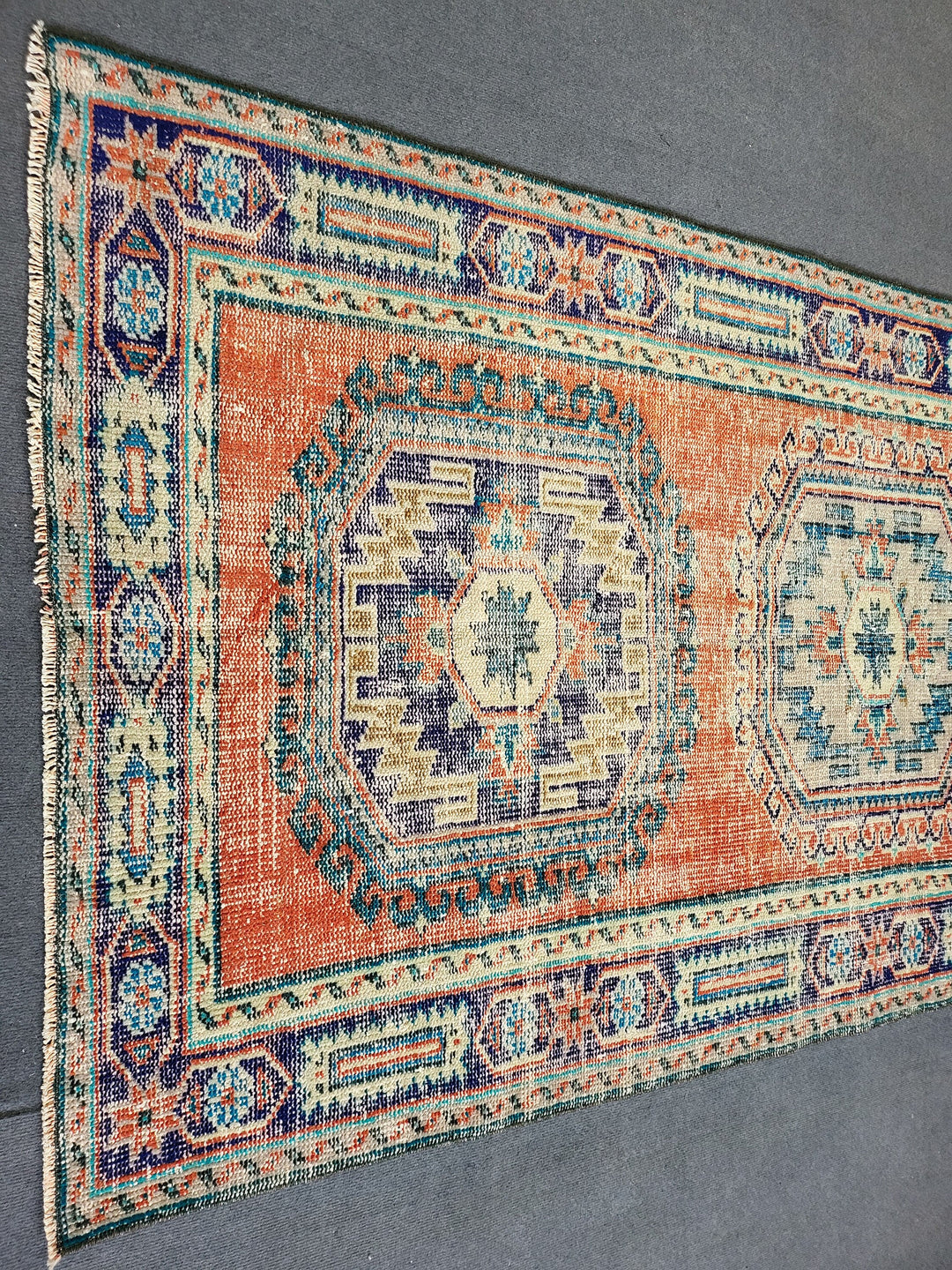 Beige Turkish Distressed Runner Rug 4' 3" x 10' 11" Hand-Knotted | No. WR47628