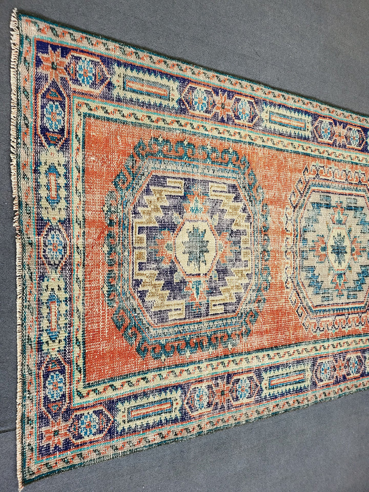 Beige Turkish Distressed Runner Rug 4' 3" x 10' 11" Hand-Knotted | No. WR47628