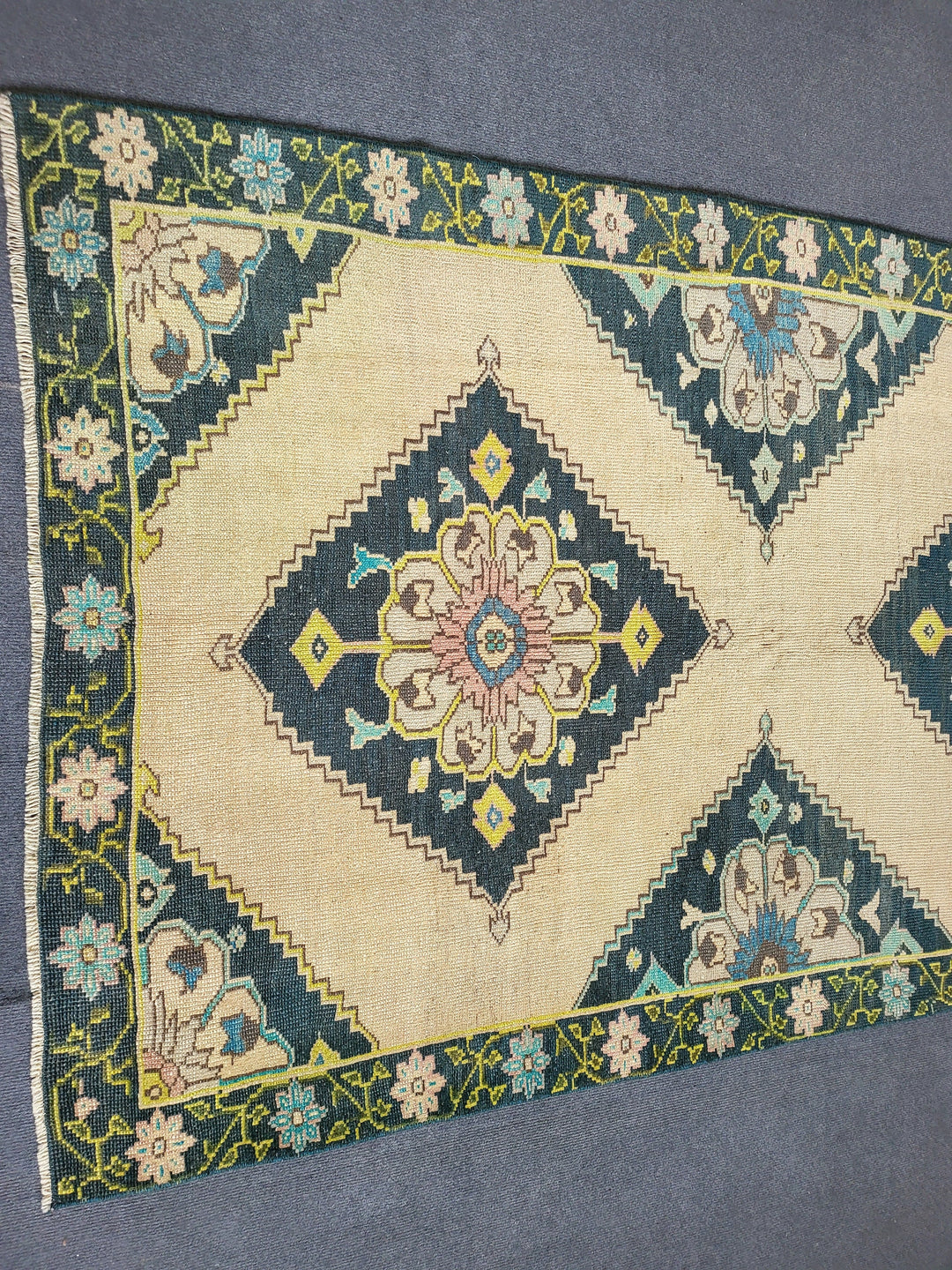 Navy Turkish Runner Rug 3' 10" x 9' 7" Hand-Knotted pattern