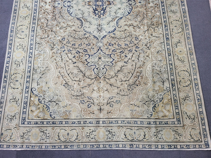 Beige Turkish Runner Rug 6' 3" x 9' 8" Hand-Knotted close-up