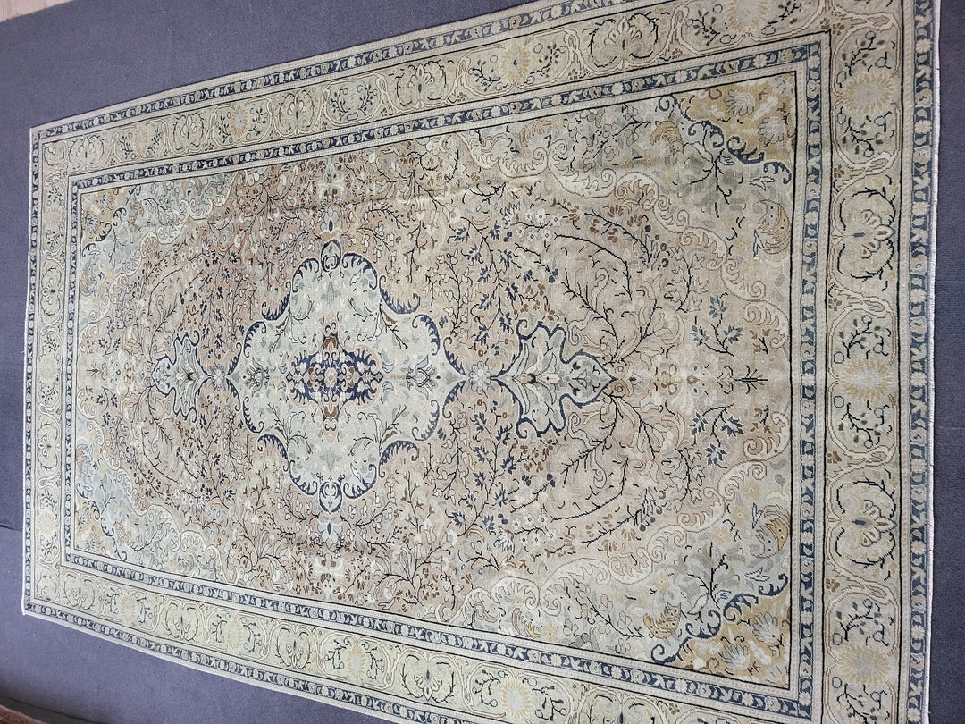 Beige Turkish Runner Rug 6' 3" x 9' 8" Hand-Knotted pattern