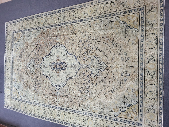 Beige Turkish Runner Rug 6' 3" x 9' 8" Hand-Knotted pattern