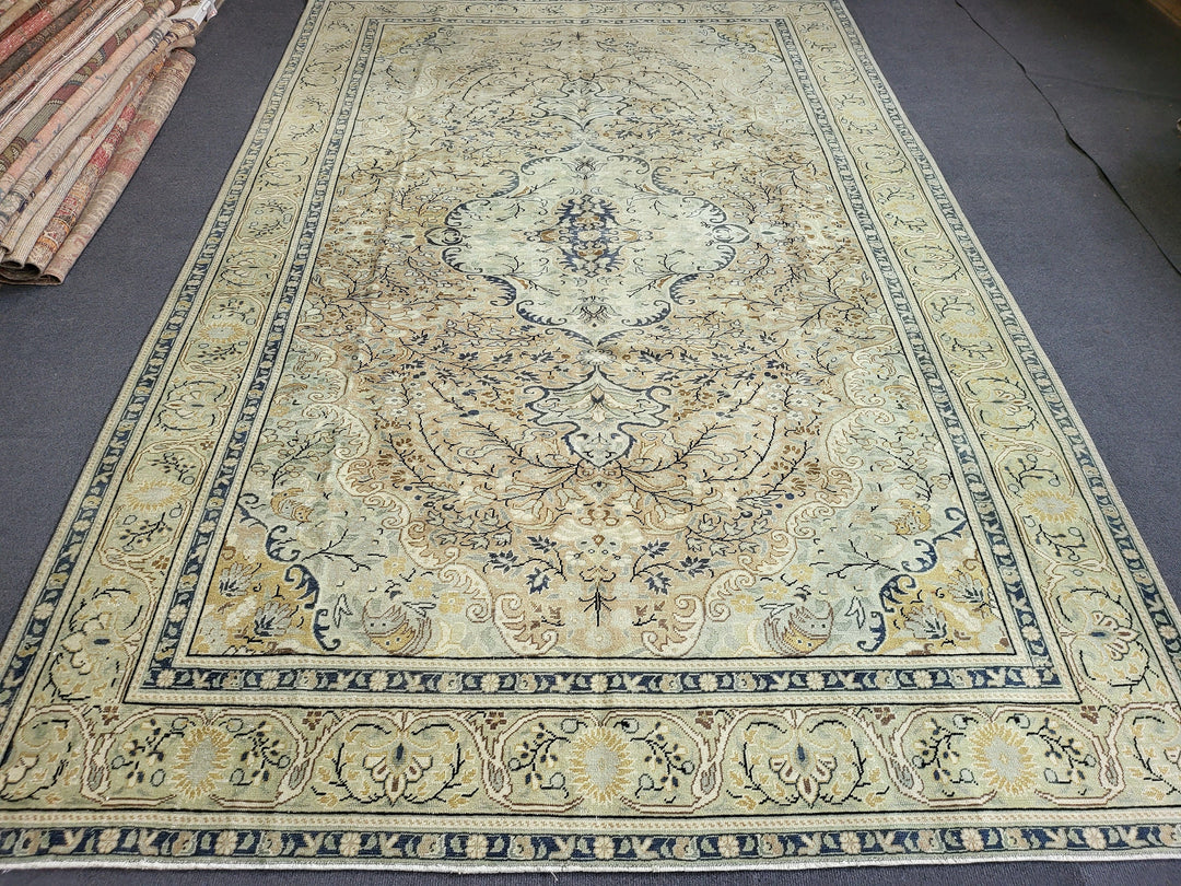 Beige Turkish Runner Rug 6' 3" x 9' 8" Hand-Knotted field