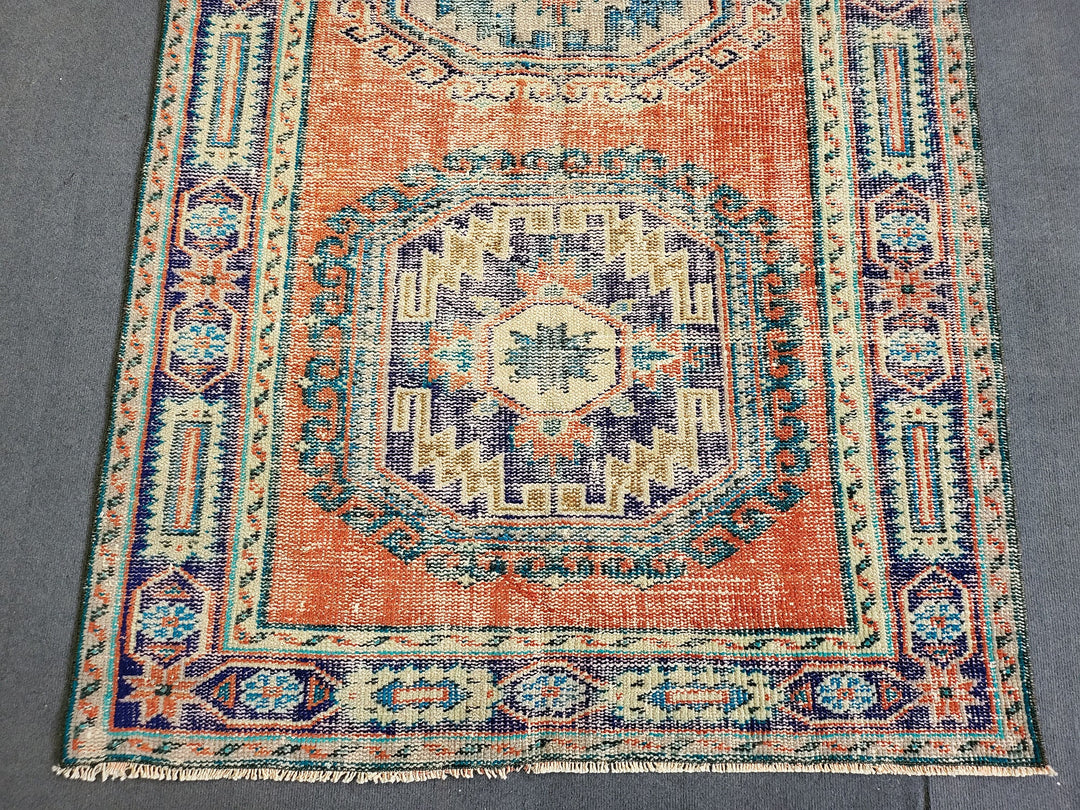 Beige Turkish Distressed Runner Rug 4' 3" x 10' 11" Hand-Knotted | No. WR47628