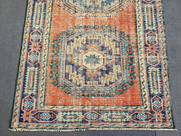 Beige Turkish Distressed Runner Rug 4' 3" x 10' 11" Hand-Knotted | No. WR47628