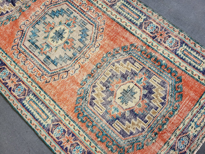 Beige Turkish Distressed Runner Rug 4' 3" x 10' 11" Hand-Knotted | No. WR47628
