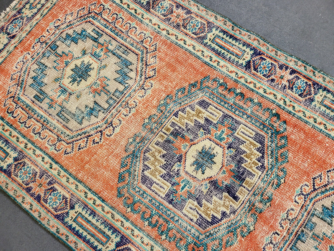 Beige Turkish Distressed Runner Rug 4' 3" x 10' 11" Hand-Knotted | No. WR47628