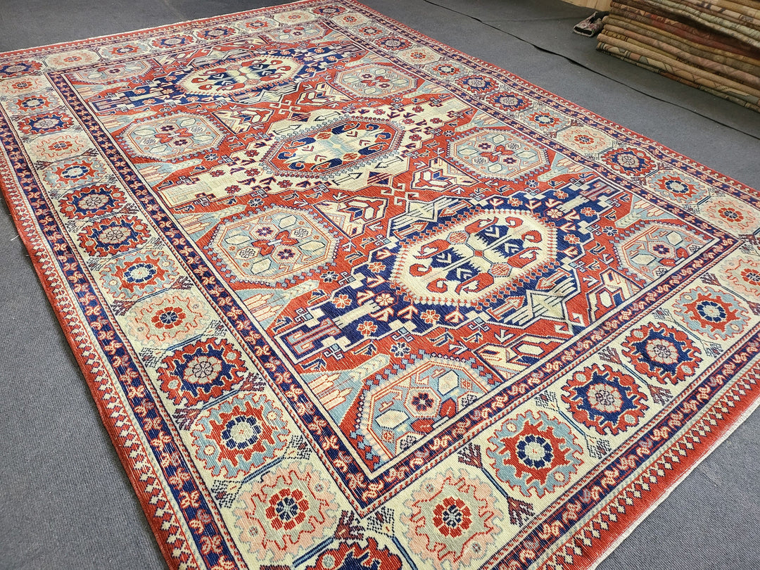 Beige Turkish Runner Rug 6' 5" x 9' 3" Hand-Knotted