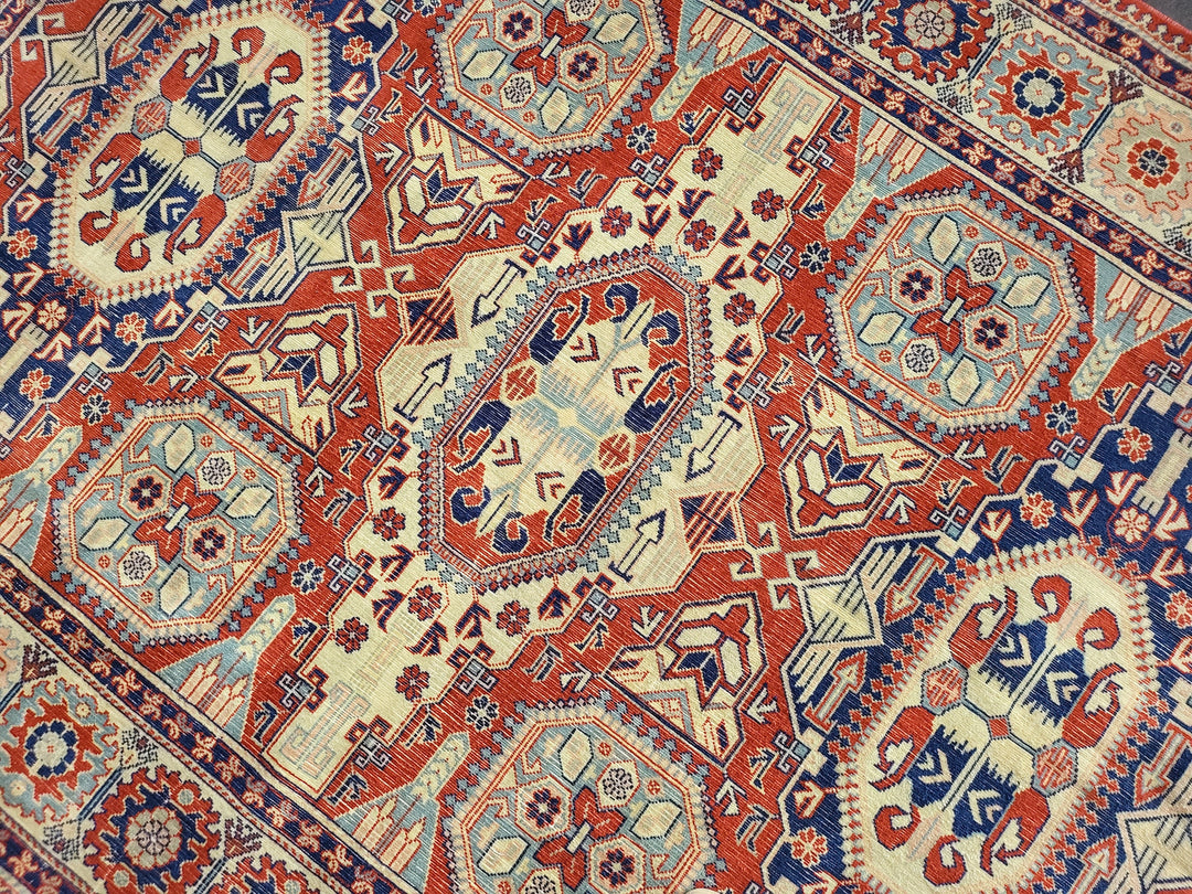 Beige Turkish Runner Rug 6' 5" x 9' 3" Hand-Knotted reverse
