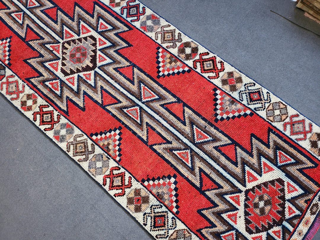 Beige Turkish Runner Rug 3' 3" x 11' 2" Hand-Knotted close-up