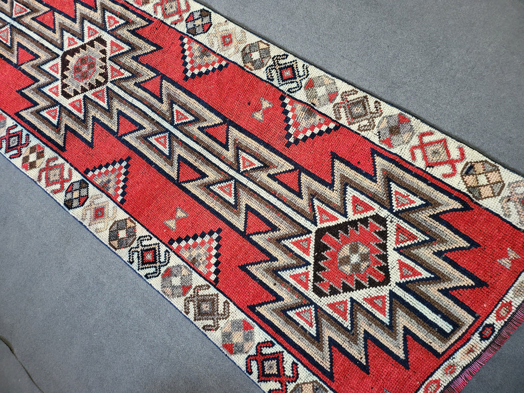 Beige Turkish Runner Rug 3' 3" x 11' 2" Hand-Knotted field