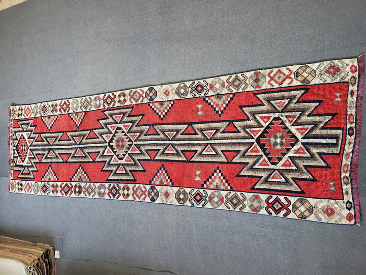 Beige Turkish Runner Rug 3' 3" x 11' 2" Hand-Knotted texture