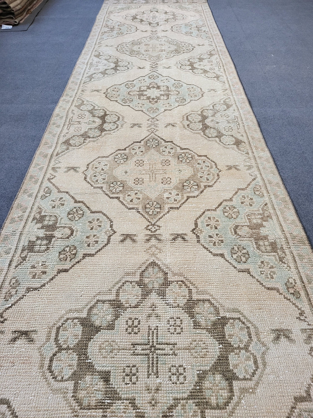 Beige Turkish Runner Rug 2' 10" x 11' 3" Hand-Knotted detail