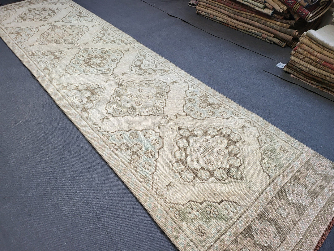 Beige Turkish Runner Rug 2' 10" x 11' 3" Hand-Knotted