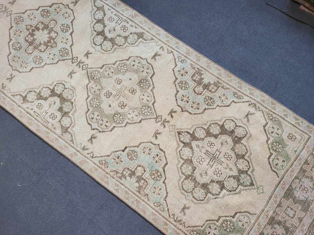 Beige Turkish Runner Rug 2' 10" x 11' 3" Hand-Knotted field