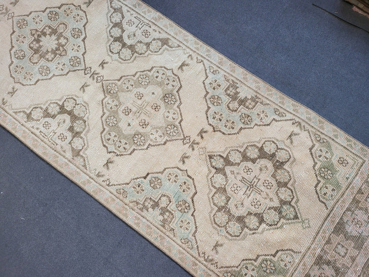 Beige Turkish Runner Rug 2' 10" x 11' 3" Hand-Knotted field