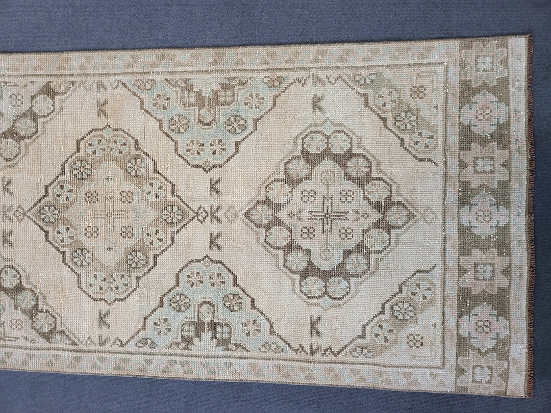 Beige Turkish Runner Rug 2' 10" x 11' 3" Hand-Knotted reverse