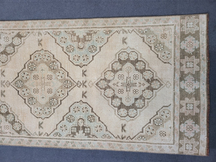 Beige Turkish Runner Rug 2' 10" x 11' 3" Hand-Knotted reverse