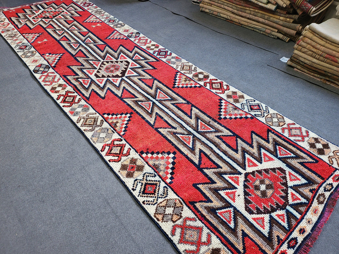Beige Turkish Runner Rug 3' 3" x 11' 2" Hand-Knotted