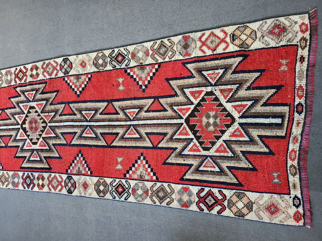 Beige Turkish Runner Rug 3' 3" x 11' 2" Hand-Knotted border