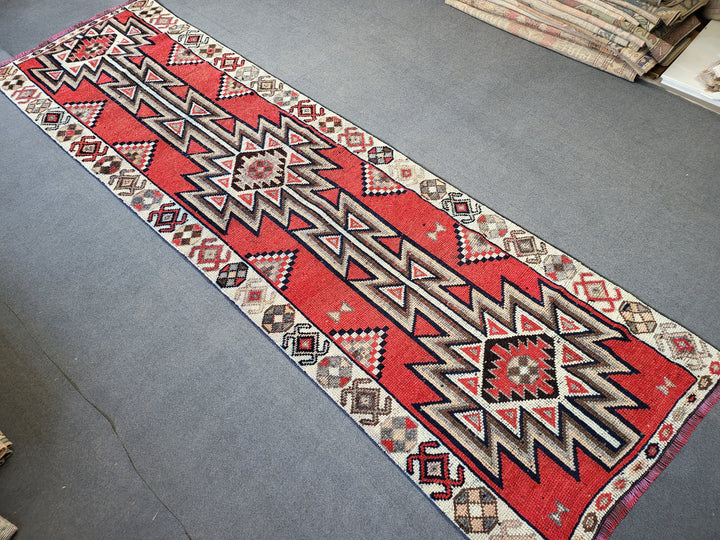 Beige Turkish Runner Rug 3' 3" x 11' 2" Hand-Knotted reverse